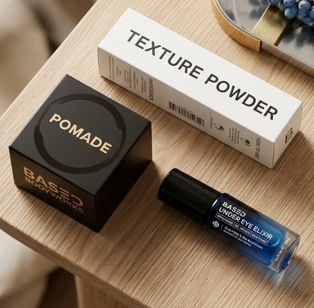 Based Body Works Textured Powder + Pomade + Under Eye Elixir 15ml Restores